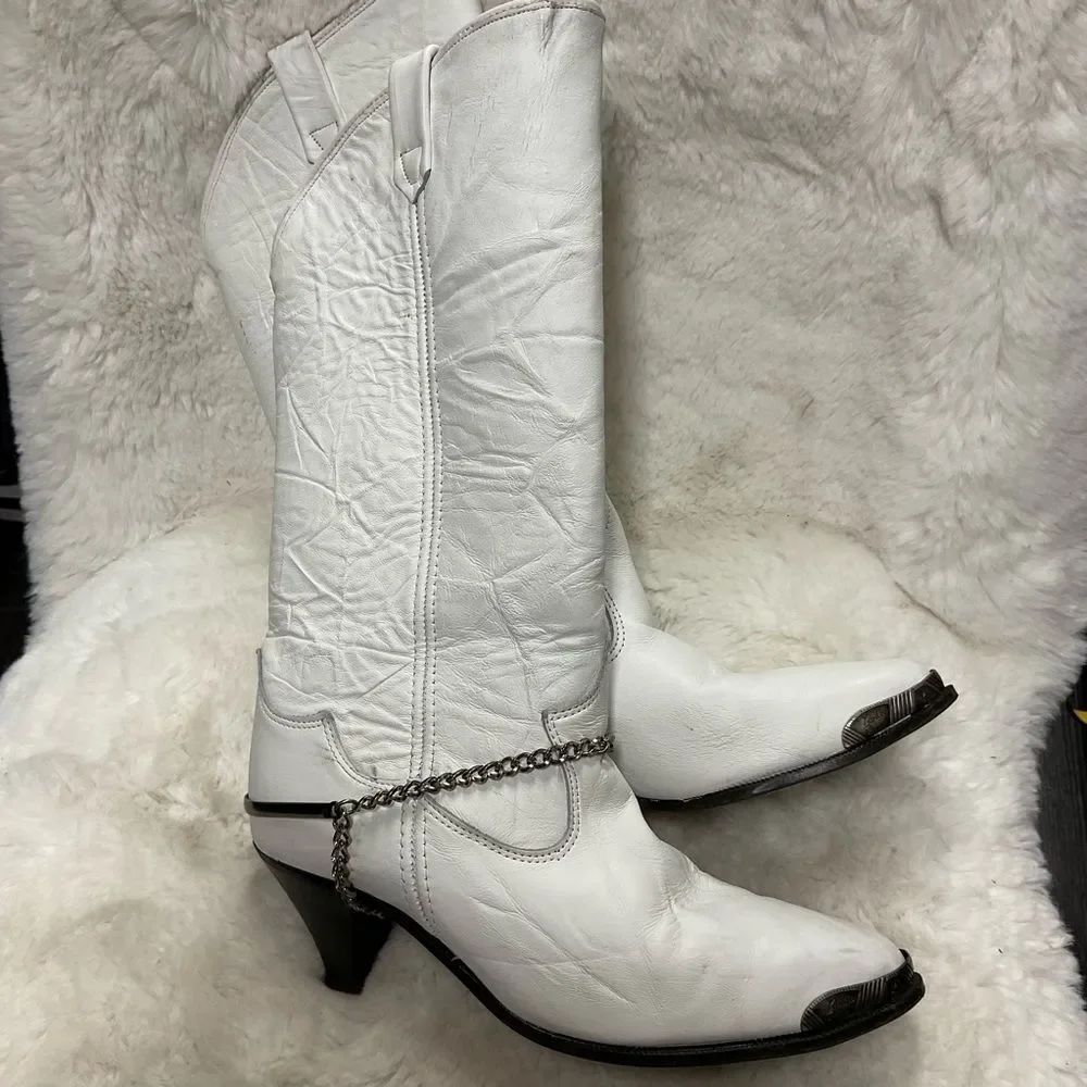 Rodeo Drive White Leather Western Chain Heeled Boots Size 8m — image 7 of 8
